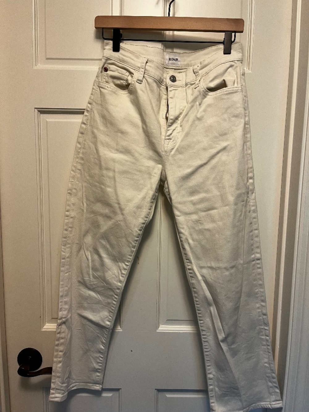 Hudson Noa Cream Ecru Ankle Length Straight Leg Jeans Size 27
